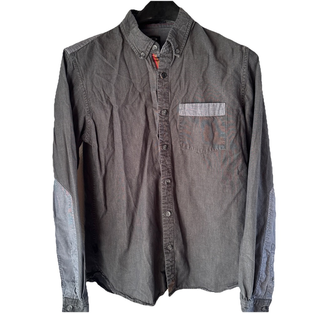 Oakley Icon Slim Fit Button Up Shirt‎ Size S Cotton Long Sleeve Dark Gray Casual